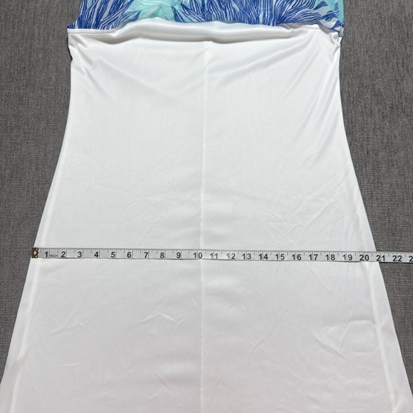 Calvin Klein Womens Sleeveless Palm Print Blue Aqua Lined Sheath Dress Size 8 - Picture 4 of 9